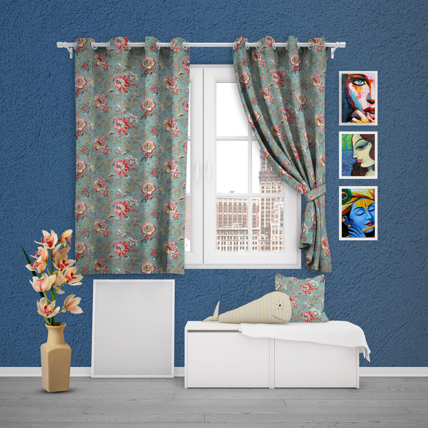 AZURE PETALS ANOKHI HOME WINDOW CURTAIN 5 feet Long x 3.75 Width