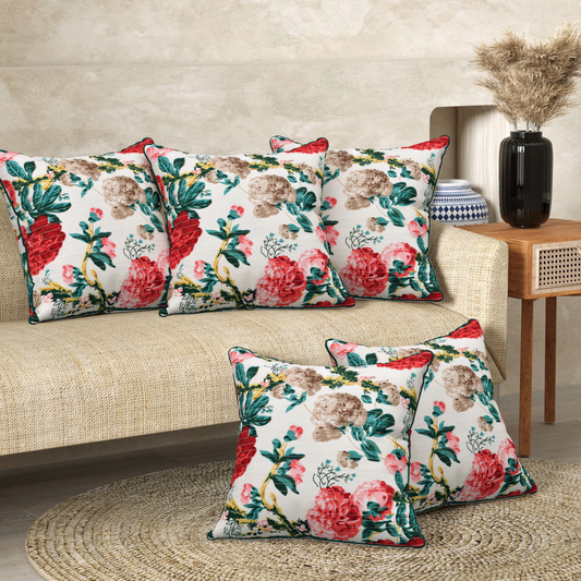 Rosette Bloom Anokhi Cotton Cushion Covers - 16x16 Inches