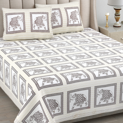 Kalakriti Mughal Caravan Pure Cotton Double Bedsheet with 2 Pillow Covers