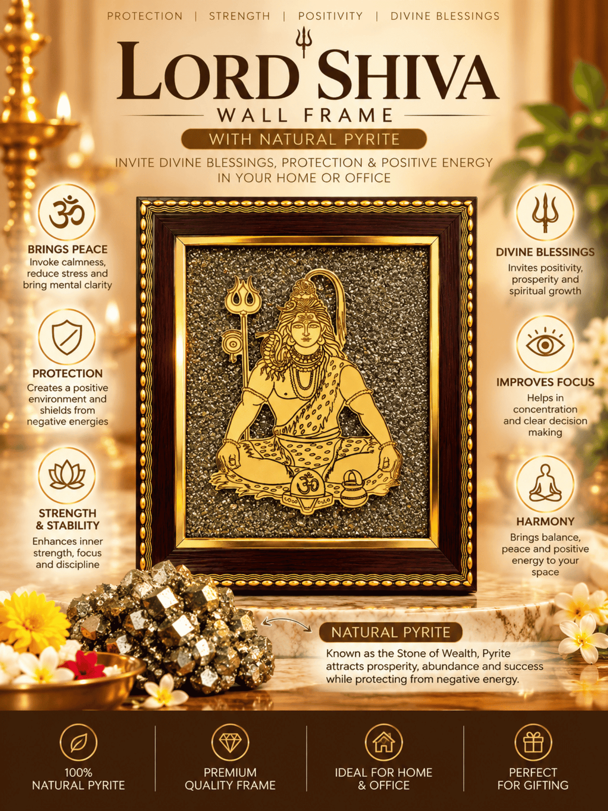 Lord Shiva Frame with Natural Pyrite