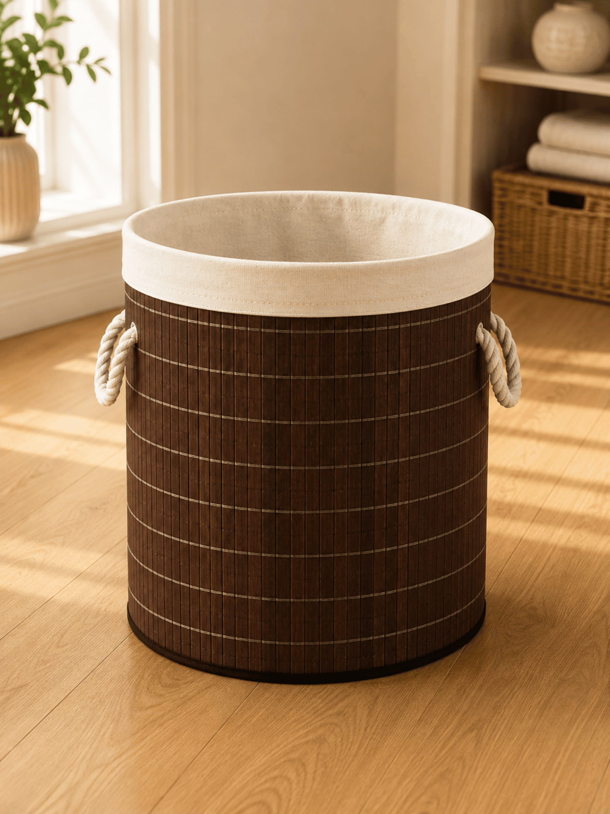 Dark Bamboo Laundry Basket