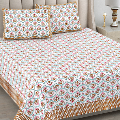 Kalakriti Satrangi Botanica Pure Cotton Double Bedsheet with 2 Pillow Covers