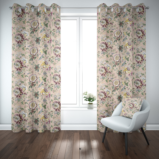 CHIRPING FLORALS ANOKHI HOME WINDOW CURTAIN 9 FEET LONG X 3.75 WIDTH PAIR