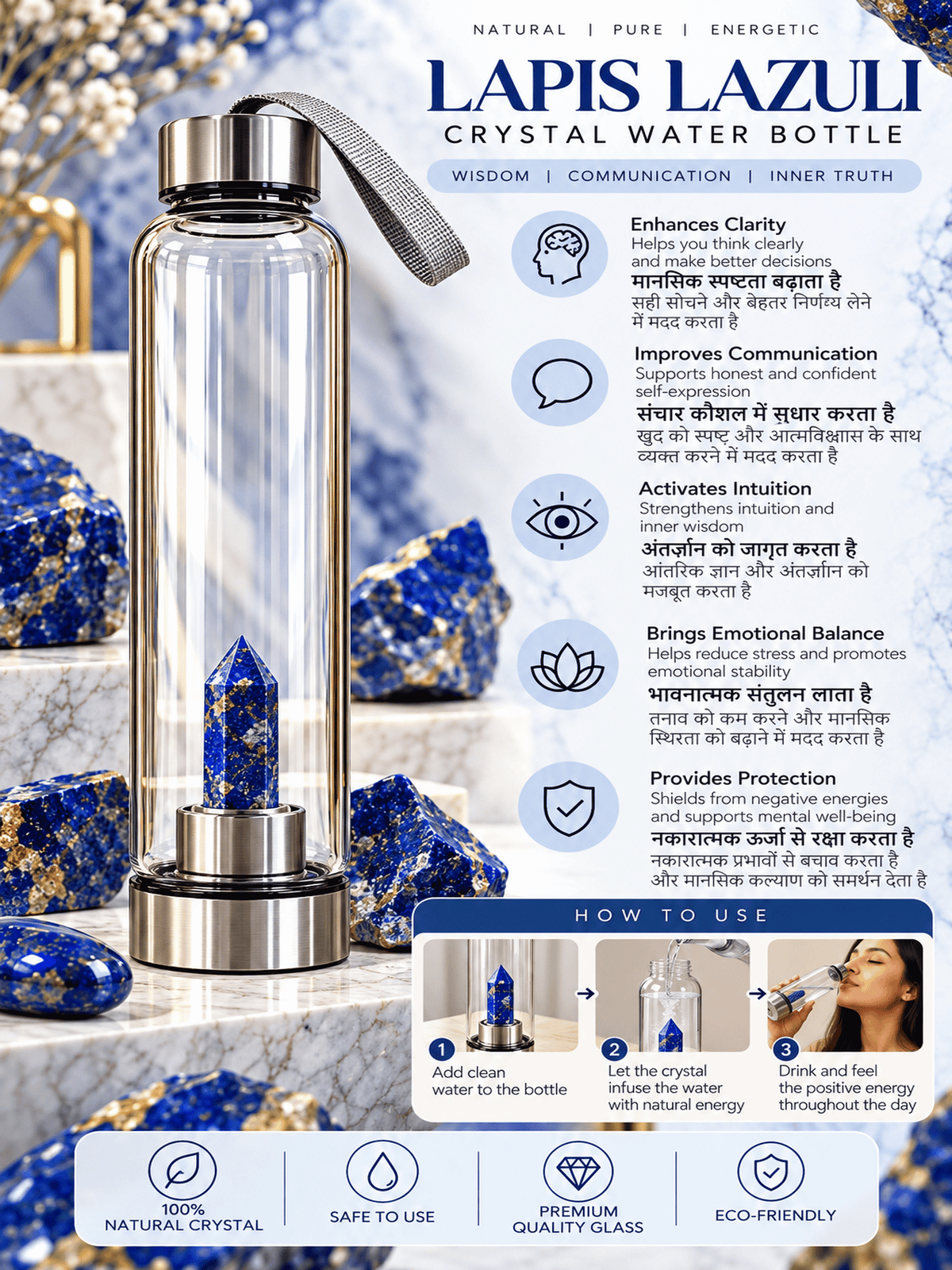 Lapis Lazuli Crystal Water Bottle