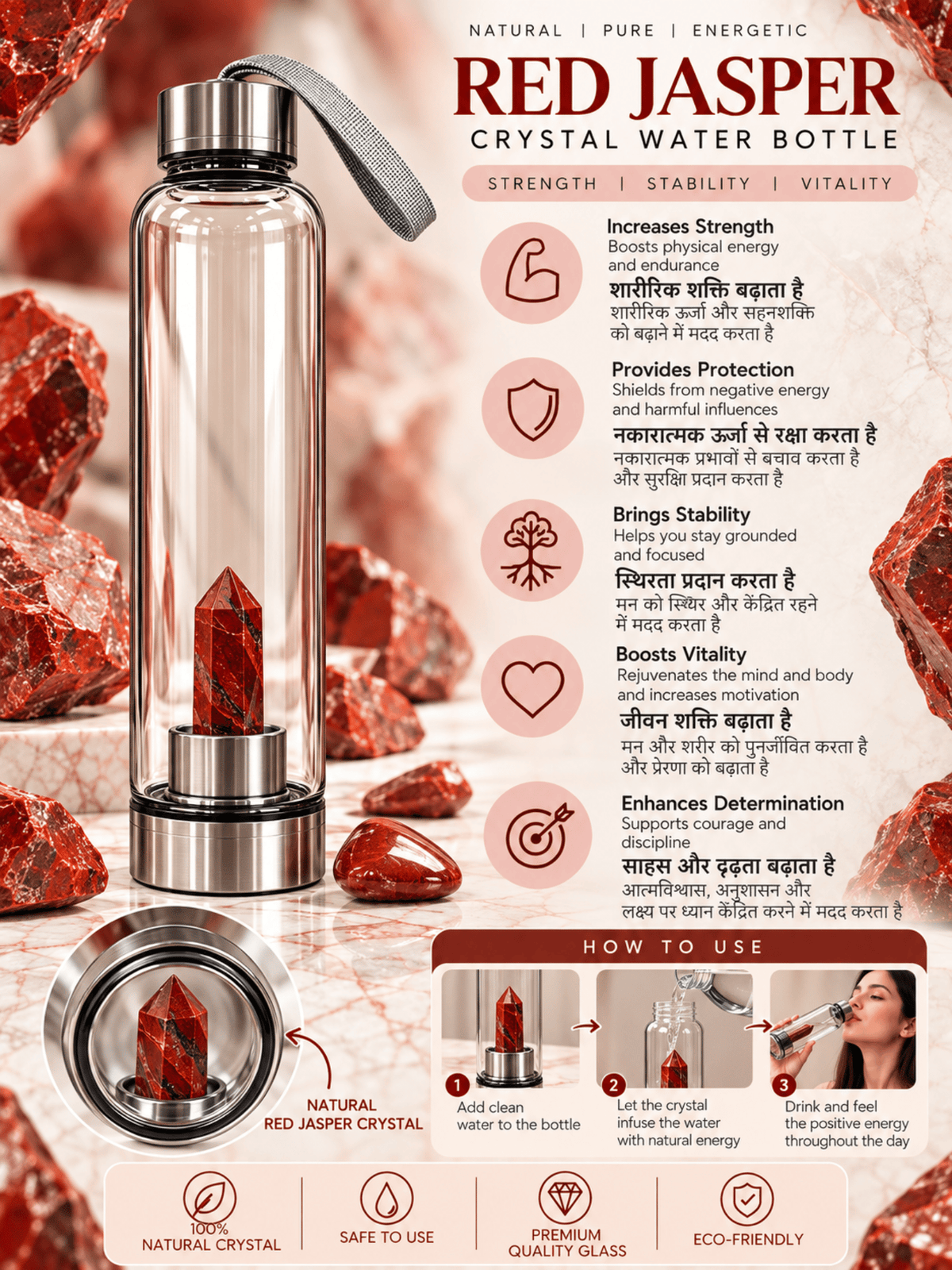 Red Jasper Crystal Water Bottle