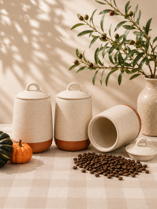 Rustic Ribbed Storage Jar Set
