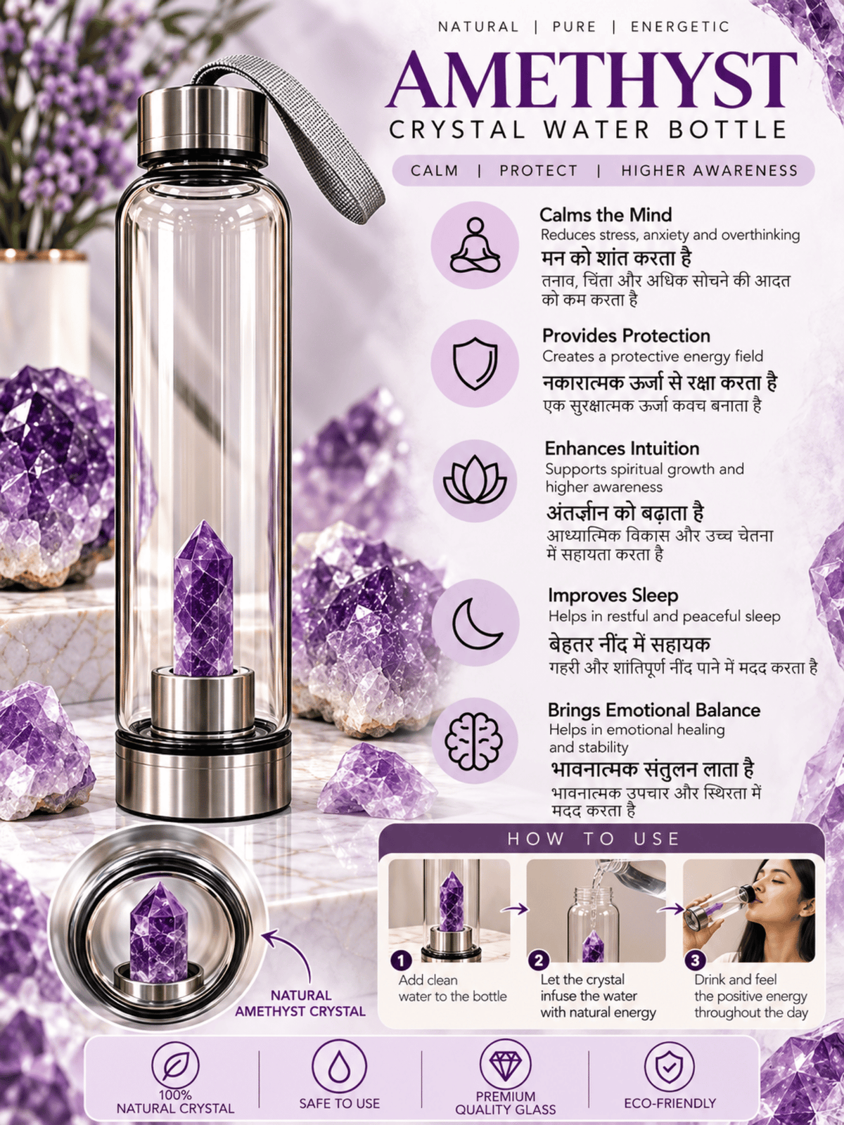 Amethyst Crystal Water Bottle