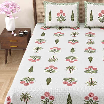 Gulmohar Sunset Botanica Pure Cotton Double Bedsheet with 2 Pillow Covers