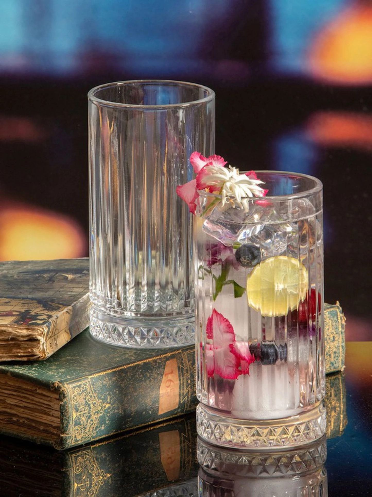 Crystal Tall Ribbed Glass Set Of 6 (435 ML)