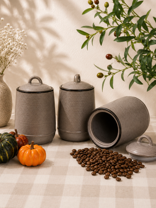 Charcoal Ribbed Storage Jar Set