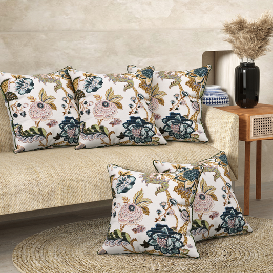 Dusky Petals Anokhi Cotton Cushion Covers - 16x16 Inches