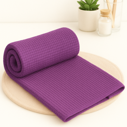Royal Purple - Solid Waffle Cotton Soft Towel Set : 1 Bath Towel and 2 Hand Towels