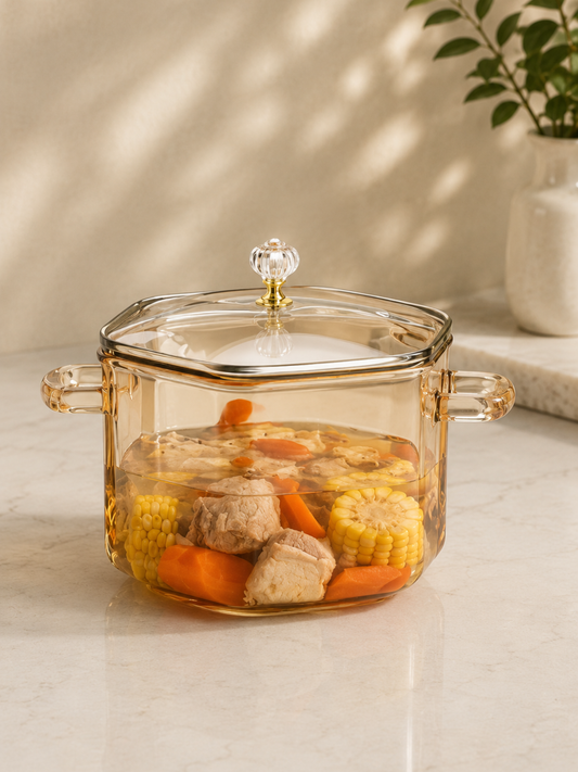 Amber Glass Cooking Pot with Lid (2.5 Ltr)