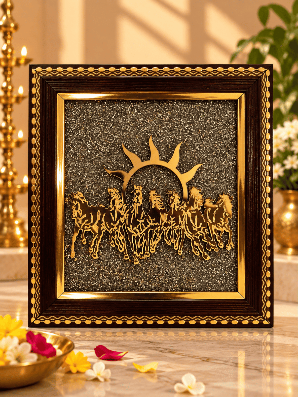 7 Horses Sun Frame with Natural Pyrite