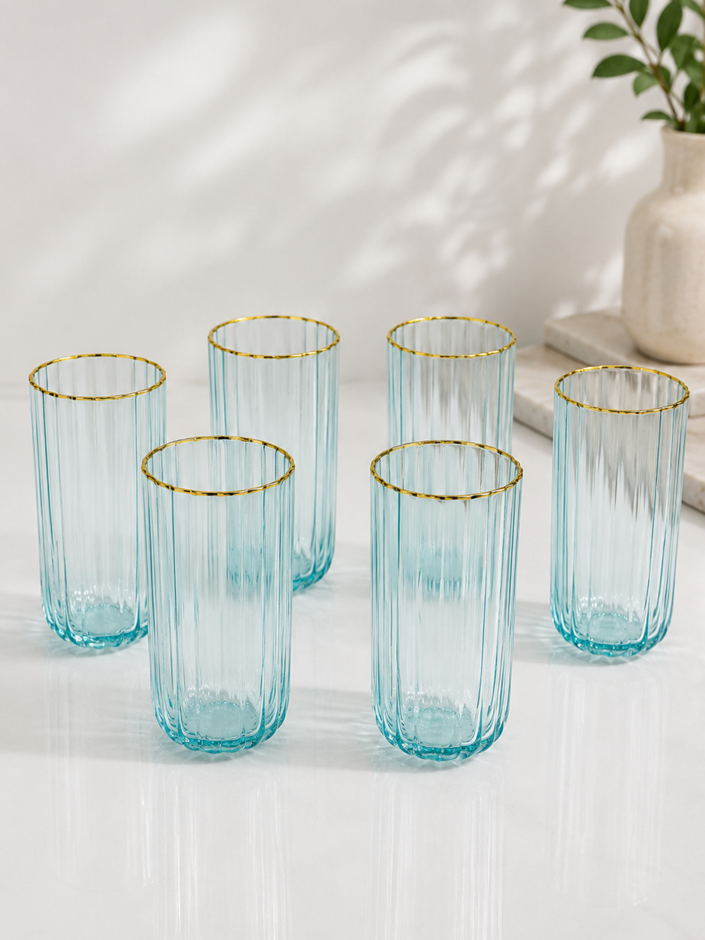 Blush Gold Ribbed Glass Set Of 6 (250 ML)