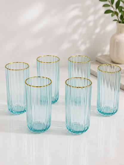 Blush Gold Ribbed Glass 250 ML (Set Of 6)