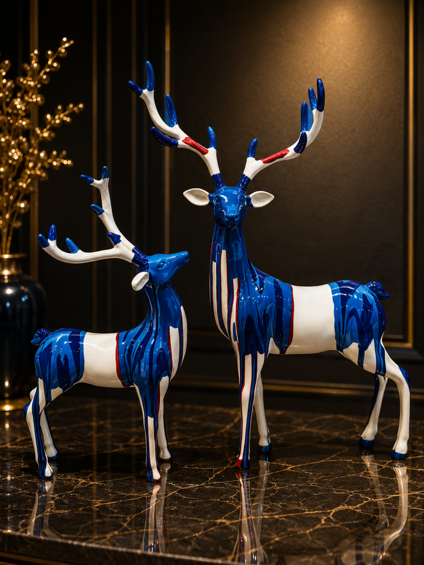 Royal Blue Deer Figurine Set