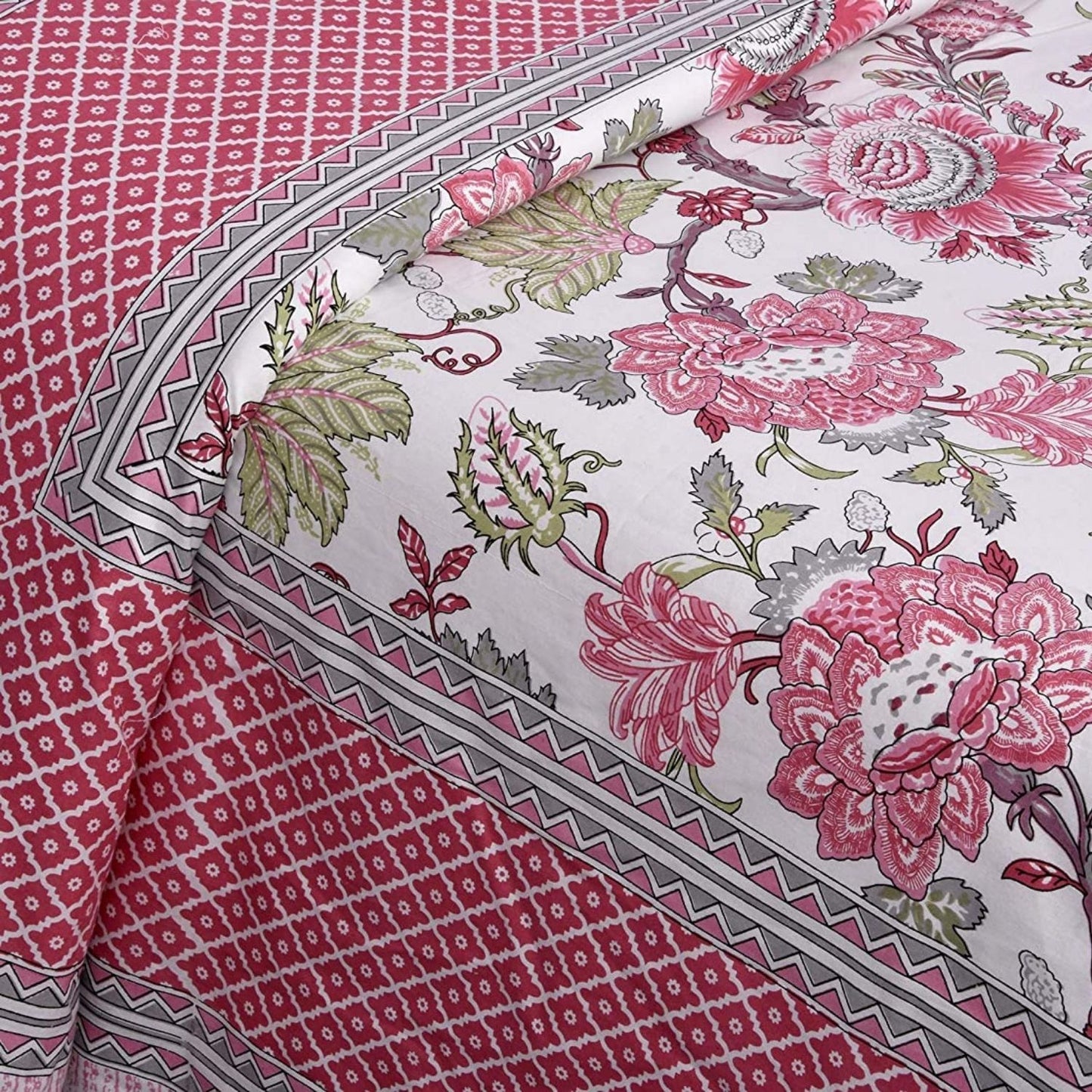 Pink Patang – Ethnic Jaipuri Printed Bedsheet Set with Pillow Covers