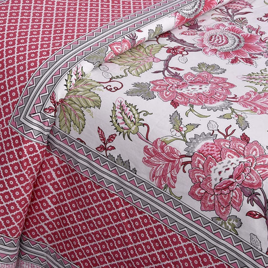 Pink Patang – Ethnic Jaipuri Printed Bedsheet Set with Pillow Covers