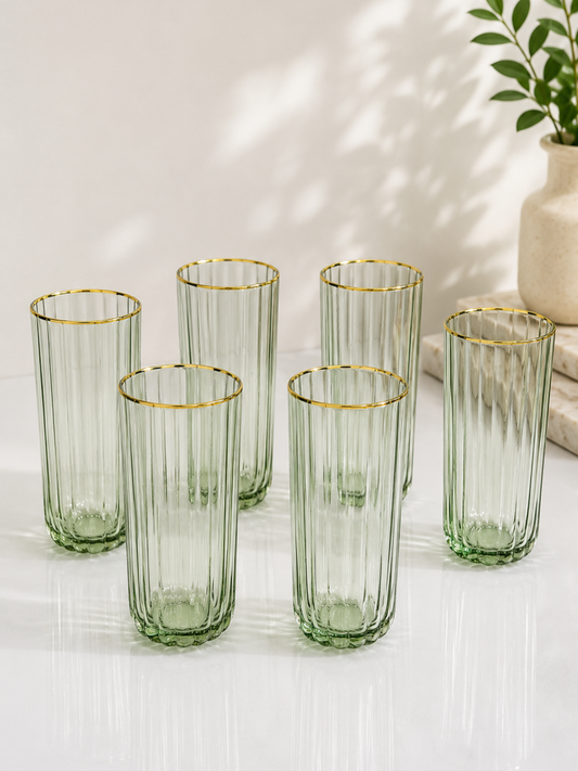 Blush Gold Ribbed Glass 250 ML (Set Of 6)