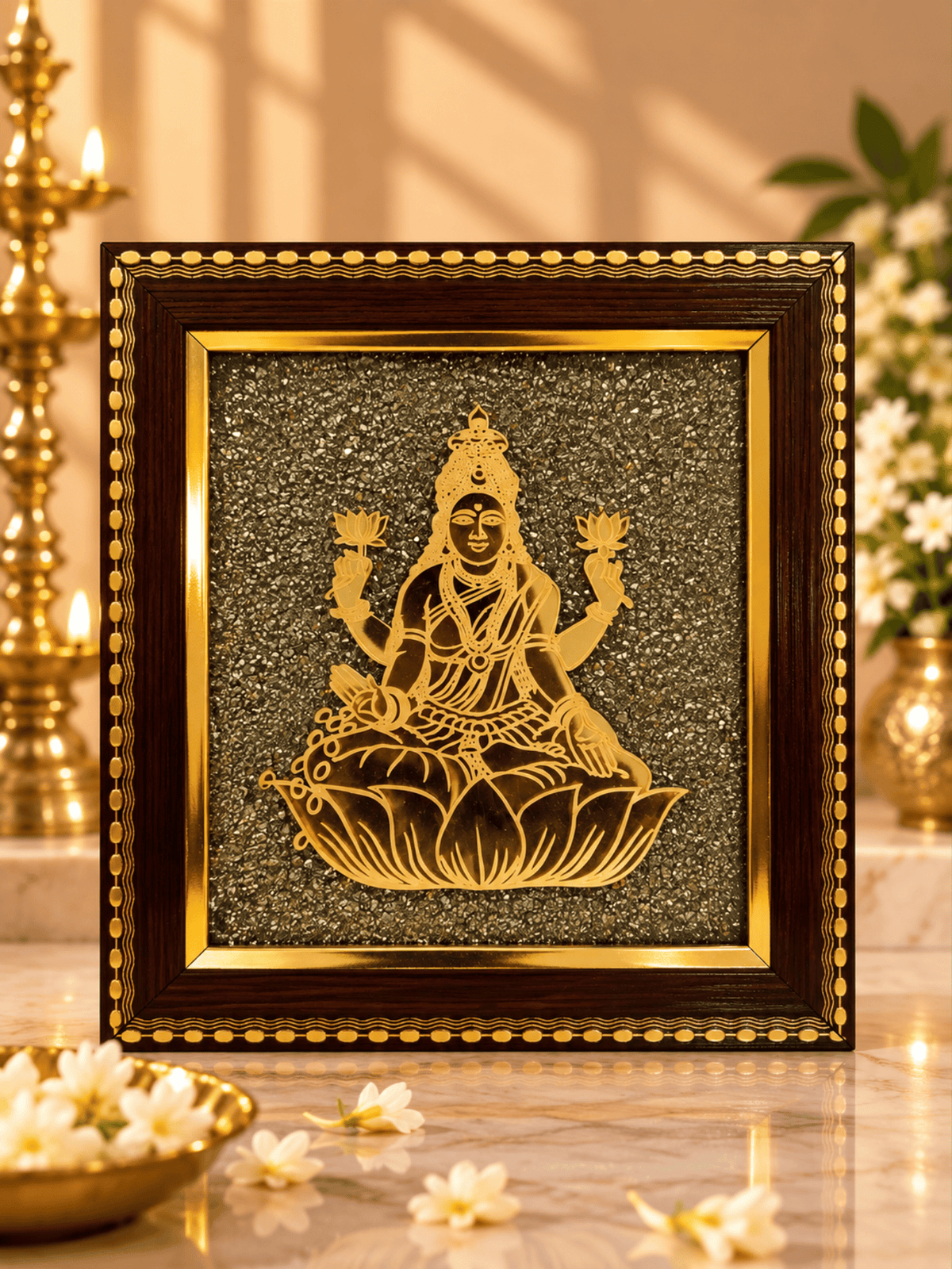 Goddess Laxmi Frame with Natural Pyrite