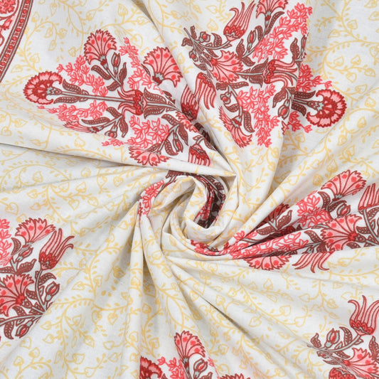 Royal Blossom Sanganeri Single Bedsheet with 1 Pillow Cover Printed Flat Bed Sheet (60" x 90")