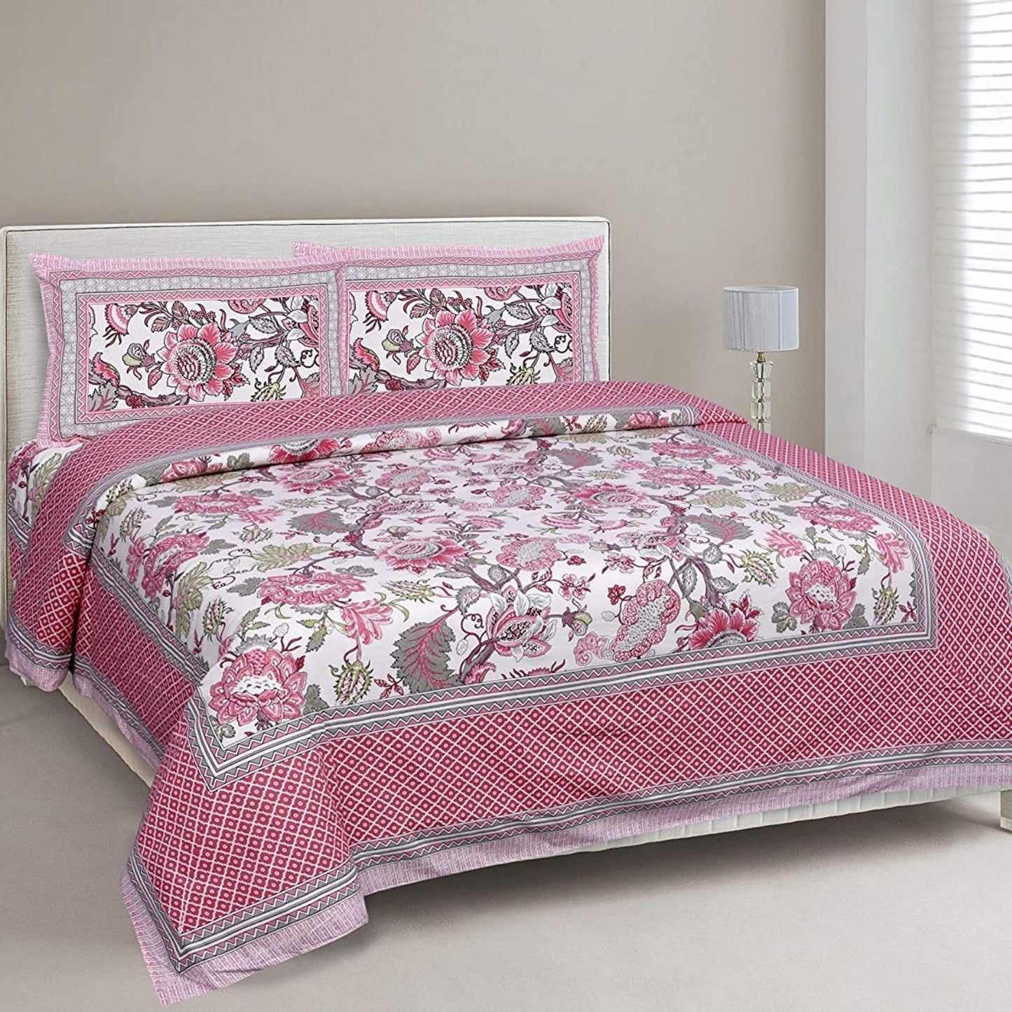 Pink Patang – Ethnic Jaipuri Printed Bedsheet Set with Pillow Covers