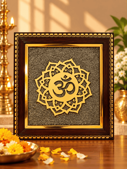Om Mandala Frame with Natural Pyrite