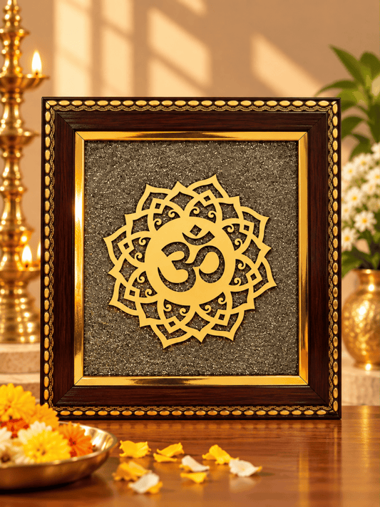 Om Mandala Frame with Natural Pyrite