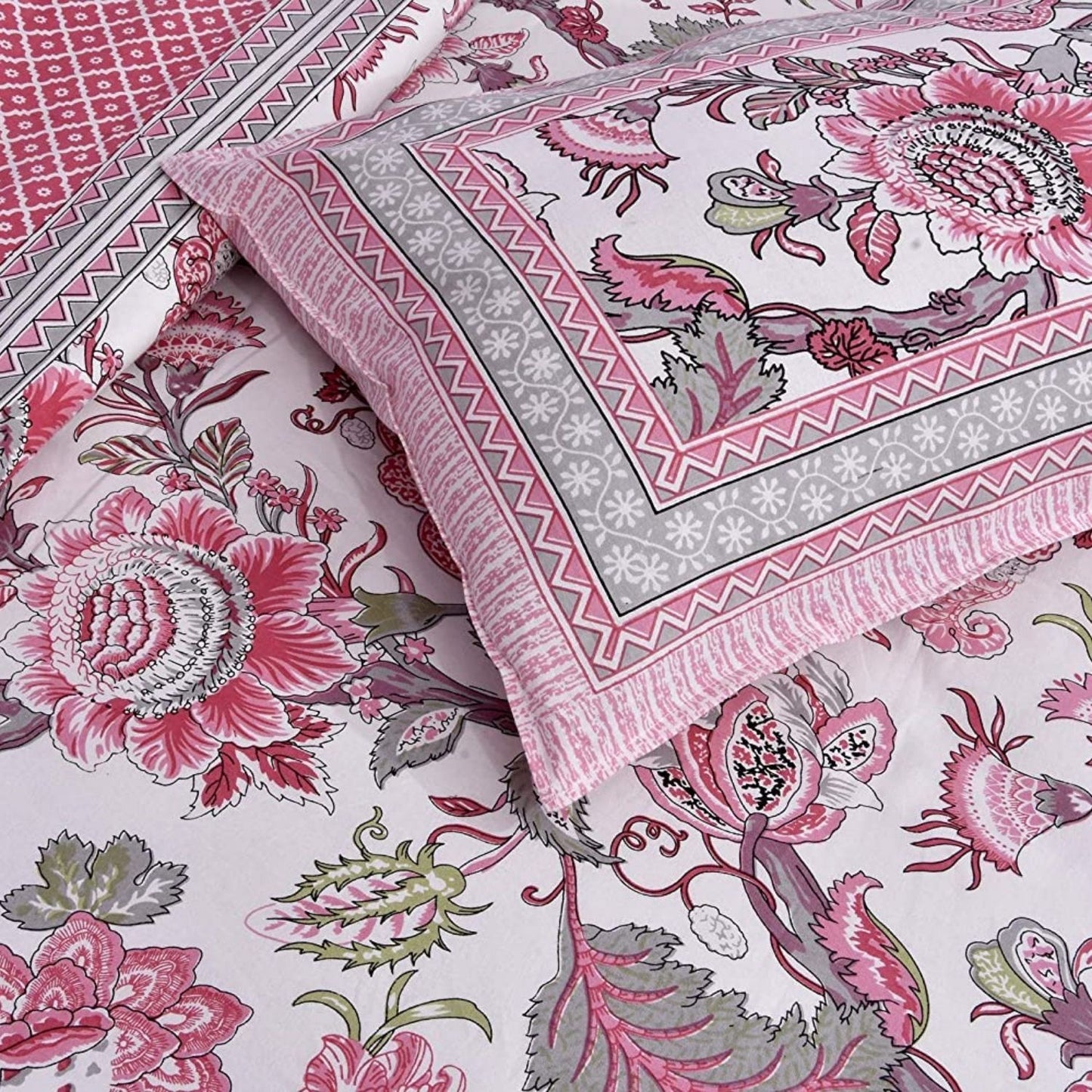 Pink Patang – Ethnic Jaipuri Printed Bedsheet Set with Pillow Covers