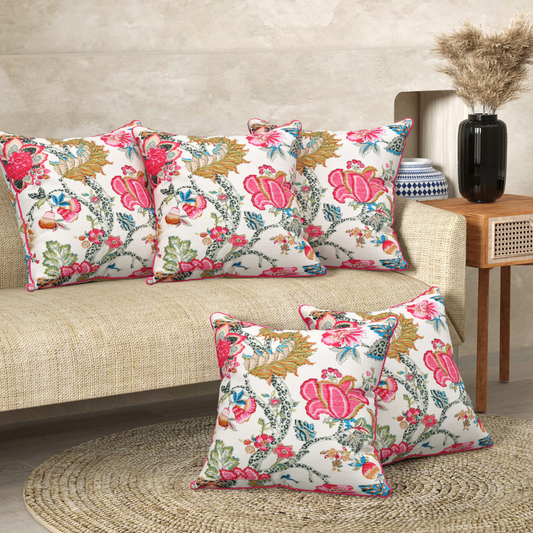Floral Fiesta Anokhi Cotton Cushion Covers - 16x16 Inches