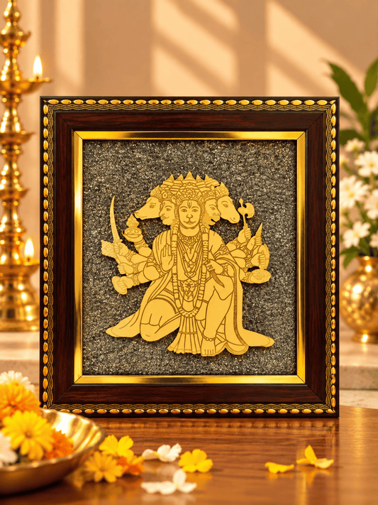 Panchmukhi Hanuman Frame with Natural Pyrite