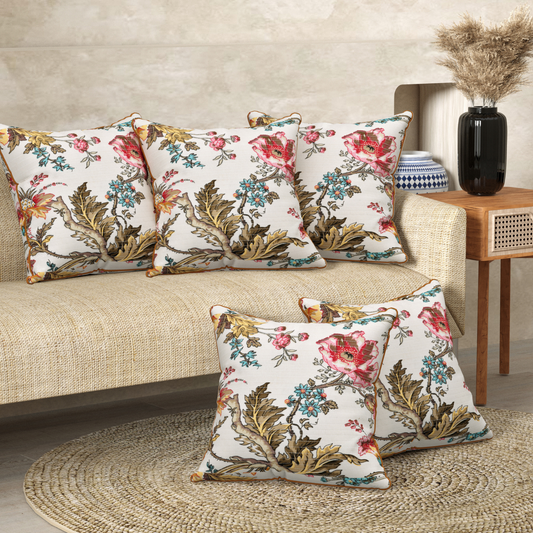 Ornate Blossom Anokhi Cotton Cushion Covers - 16x16 Inches