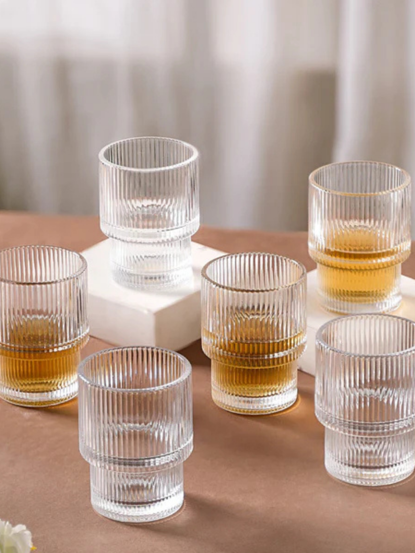 Aura Ribbed Stack Whiskey Glasses