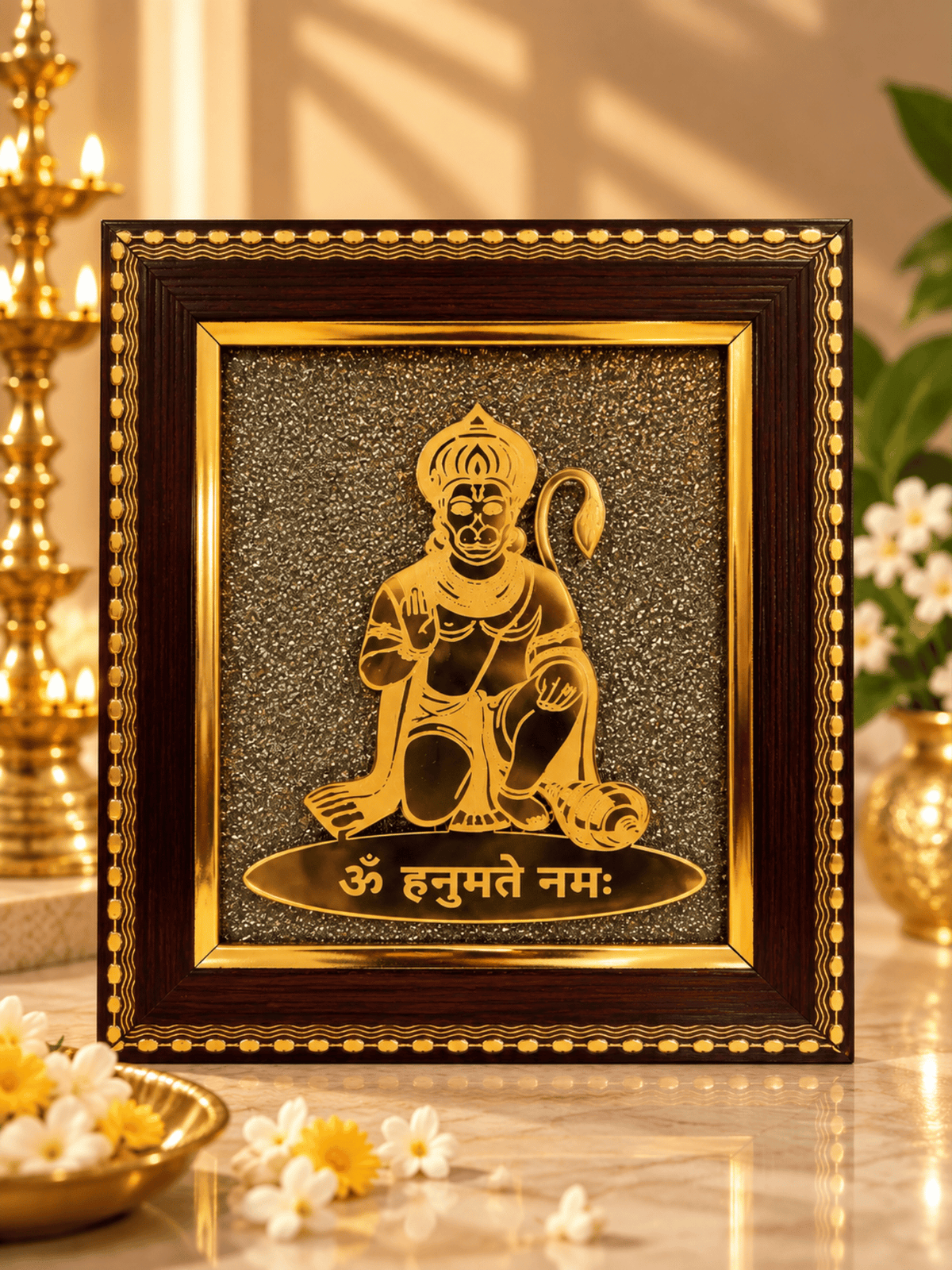 Lord Hanuman Frame with Natural Pyrite