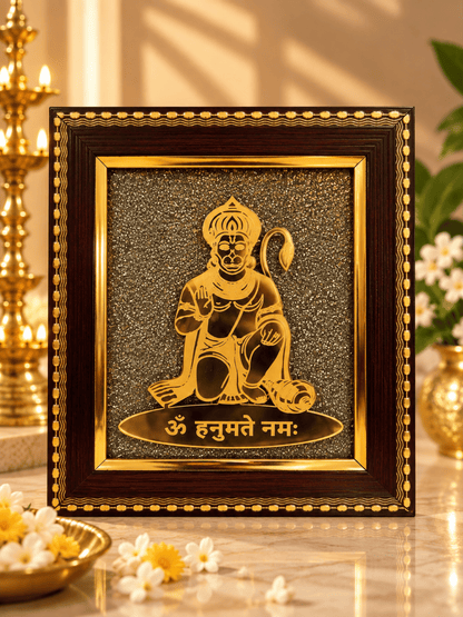 Lord Hanuman Frame with Natural Pyrite