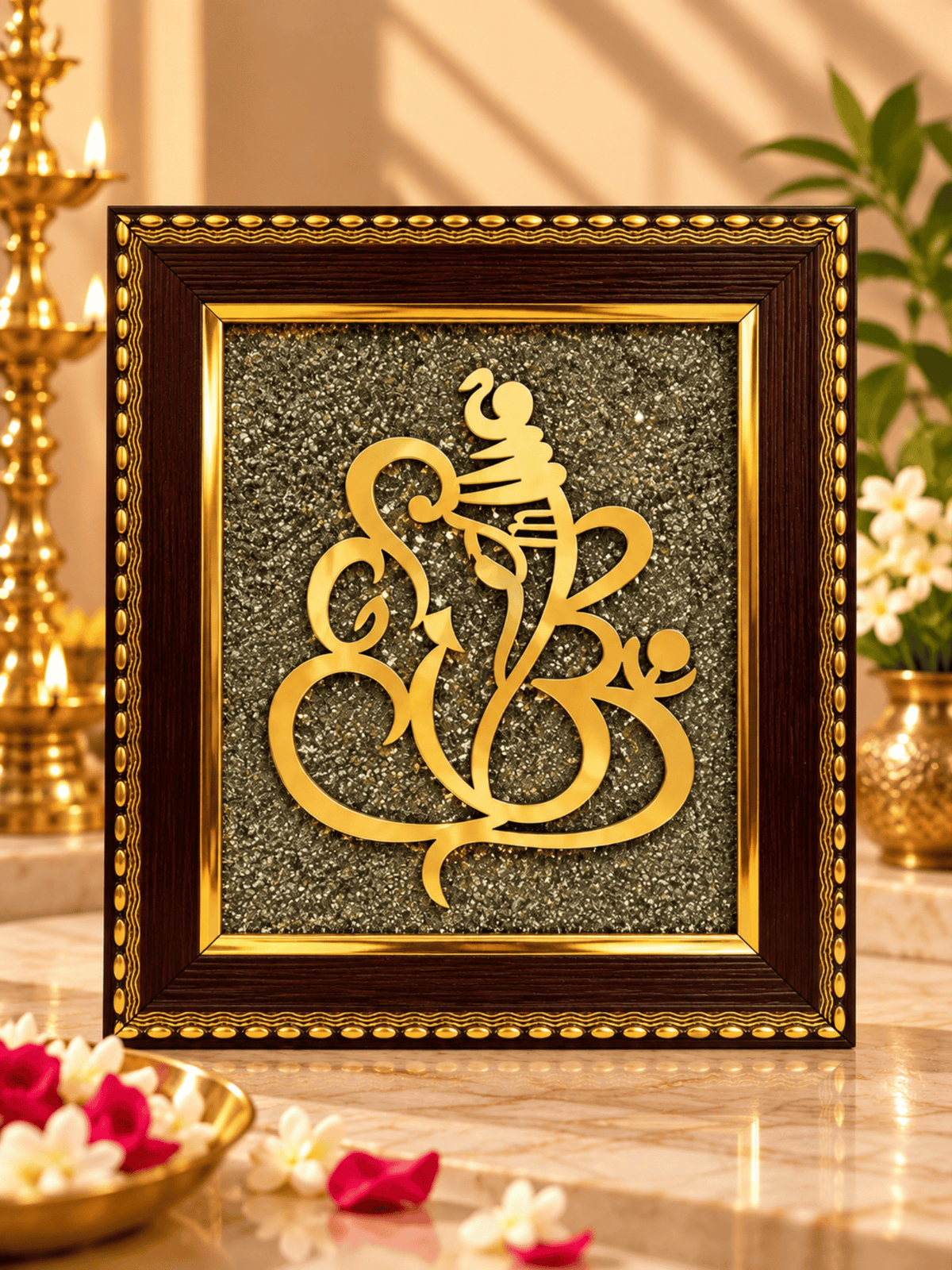 Lord Ganesha Frame with Natural Pyrite