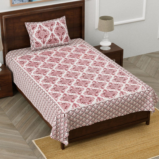 Ethnic Grace Sanganeri Single Bedsheet with 1 Pillow Cover Printed Flat Bed Sheet (60" x 90")