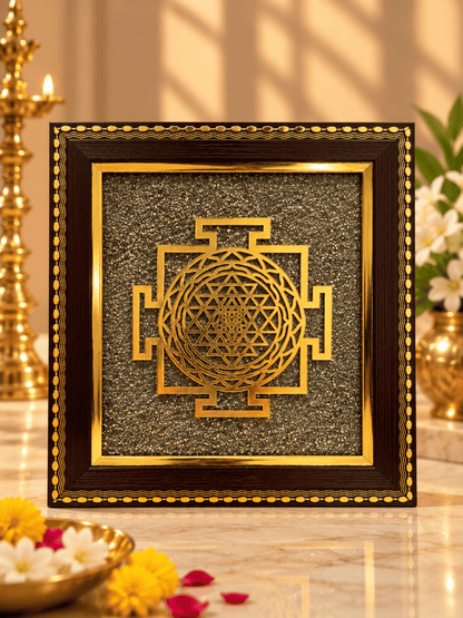 Sri Yantra Frame with Natural Pyrite