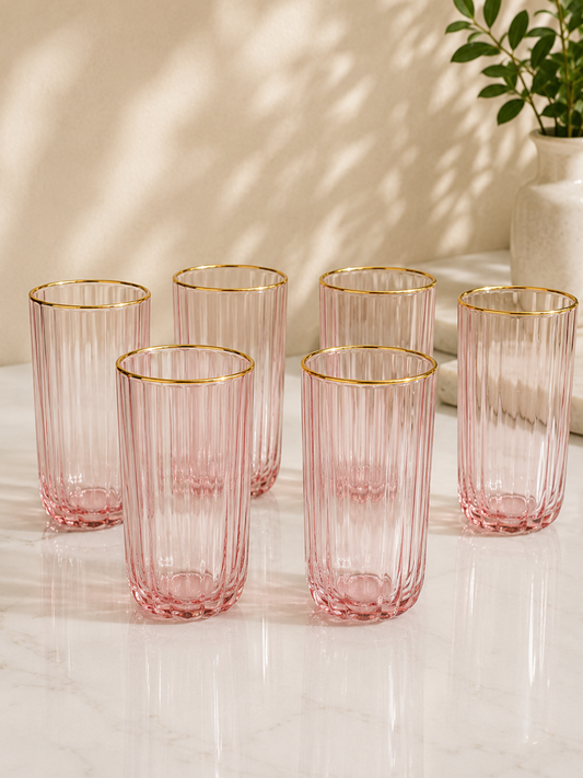 Blush Gold Ribbed Glass Set Of 6 (250 ML)