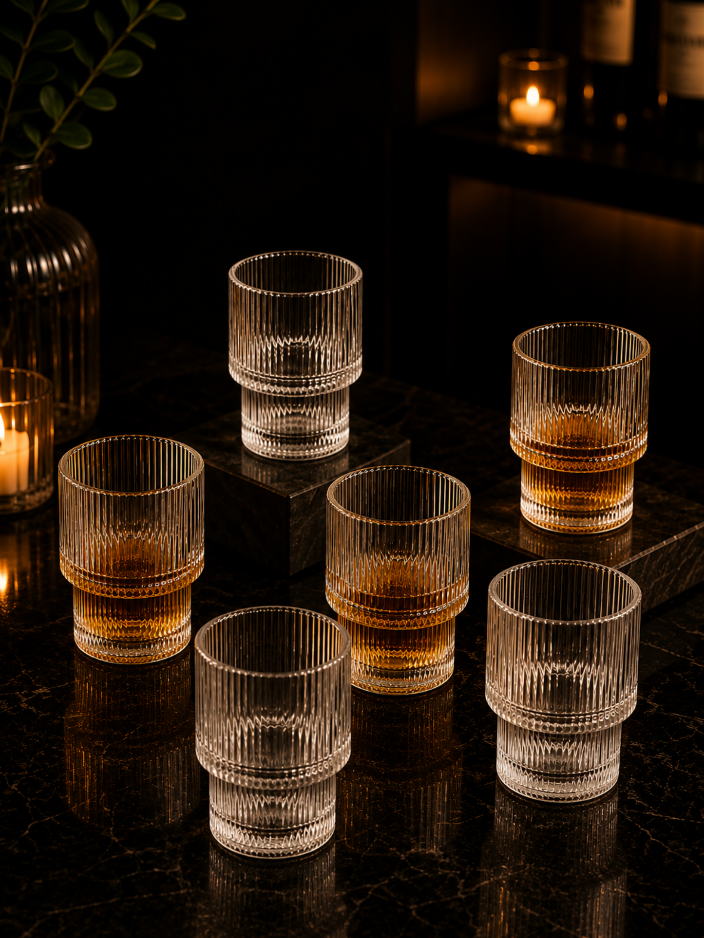 Aura Ribbed Stack Whiskey Glasses