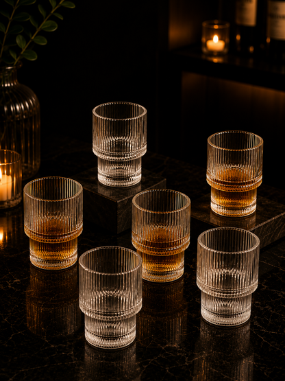 Aura Ribbed Stack Whiskey Glasses (Set Of 6)