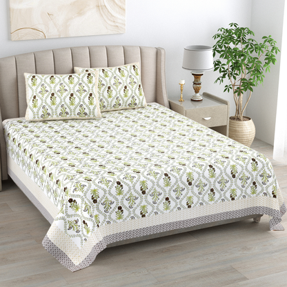 Kalakriti Zest & Bloom Pure Cotton Double Bedsheet with 2 Pillow Covers