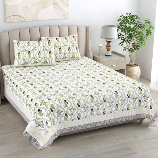 Kalakriti Zest & Bloom Pure Cotton Double Bedsheet with 2 Pillow Covers