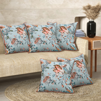 Coral Sky Anokhi Cotton Cushion Covers - 16x16 Inches