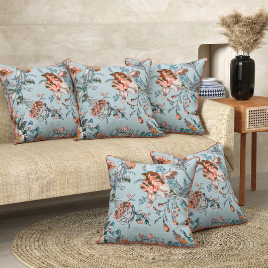 Coral Sky Anokhi Cotton Cushion Covers - 16x16 Inches