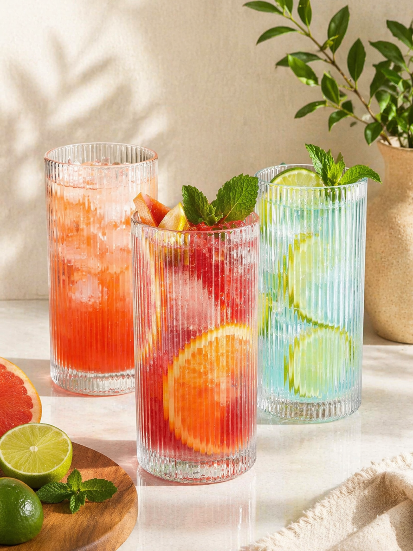 Summer Luxe Ribbed Glass Set Of 6 (480 ML)