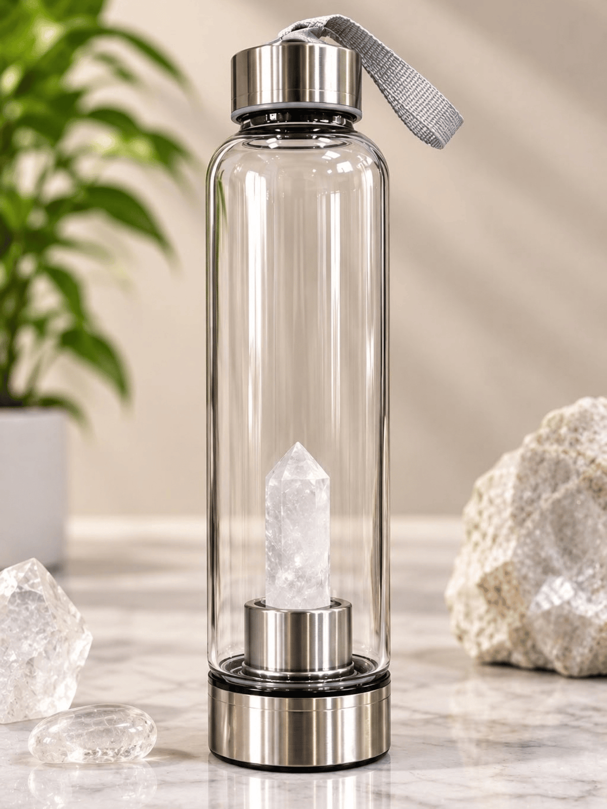 Clear Quartz Crystal Energy Water Bottle
