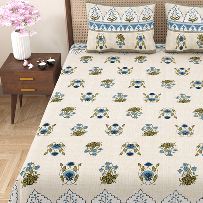 Gulmohar Saffron Meadow Pure Cotton Double Bedsheet with 2 Pillow Covers
