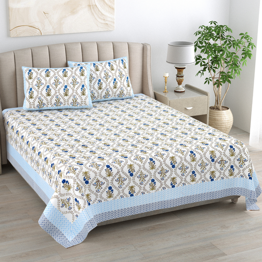 Kalakriti Tropical Tehzeeb Pure Cotton Double Bedsheet with 2 Pillow Covers